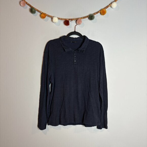 John Varvatos navy blue collared long sleeve top - Picture 1 of 5